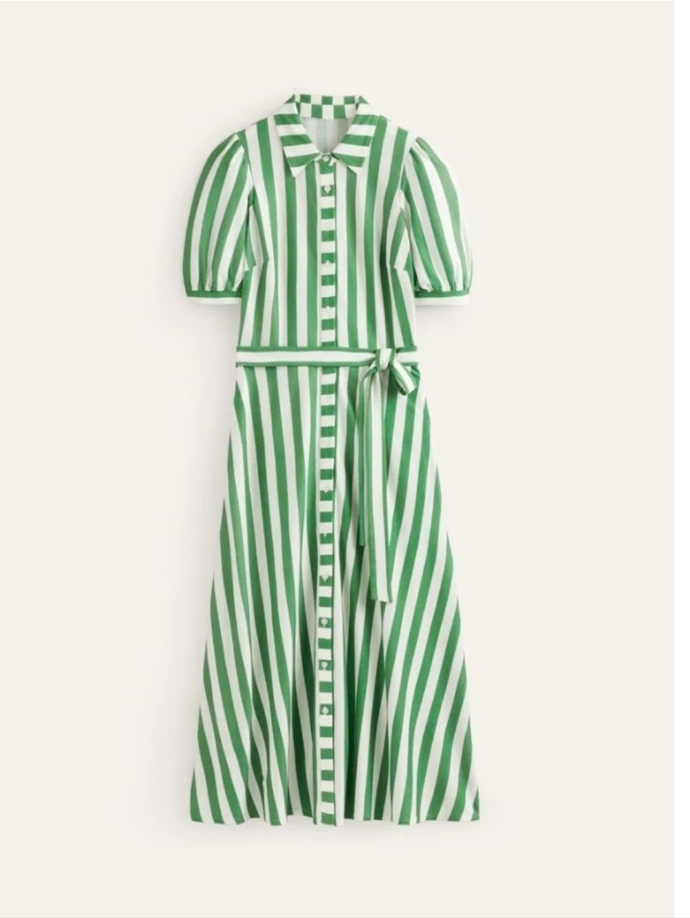 Boden Green and White Vertical Stripe Midi Shirt Dress - Size 14 - Picture 5 of 13